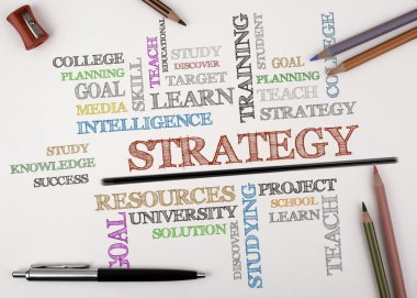 Strateji kelime bulutu, yaprak çizim eğitim kavramı