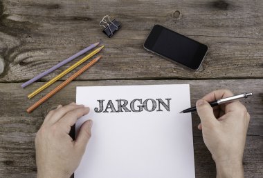Jargon. Bir parça kağıt üzerinde metin.