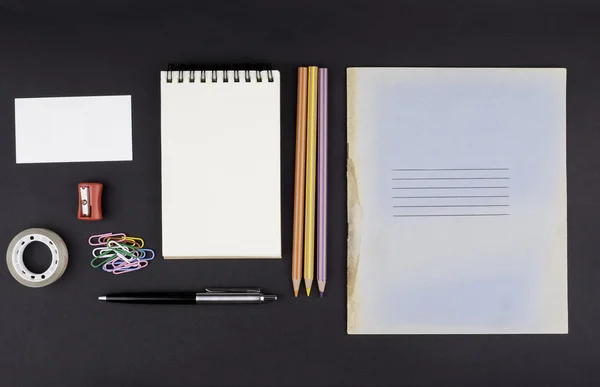 Top view of a black ofice desk — Stock Photo, Image