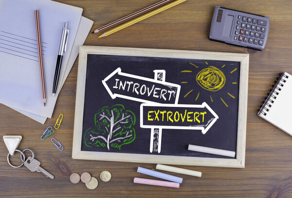Introvert - Extrovert signpost drawn on a blackboard