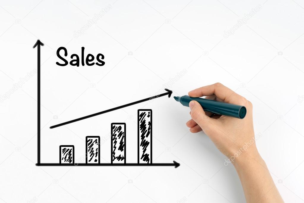 Hand with marker writing sales growth graph — Stock Photo © tumsasedgars #123006184