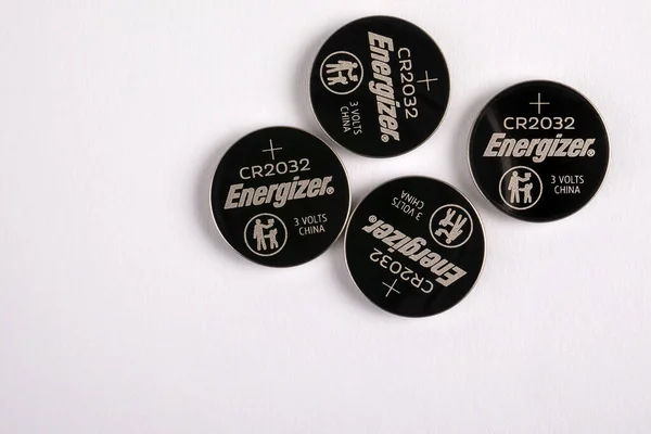 Energizer 2032 Lithium Coin Battery on white background — 스톡 사진