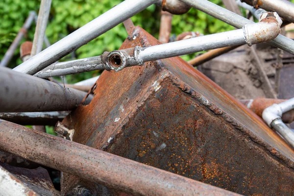 Scrap metal stack. Plumbing pipes, fittings and sheet metal. waste sorting and recycling — Stock Photo, Image