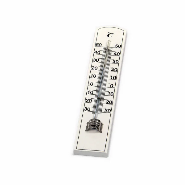 Trätermometer med Celsius skala på vit bakgrund — Stockfoto