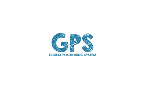 GPS Global Positioning System έννοια. Διάγραμμα με λέξεις-κλειδιά και εικονίδια — Αρχείο Βίντεο