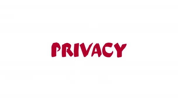 PRIVACY. Bescherming, regelgeving, controle en internetconcept. Grafiek met trefwoorden en pictogrammen — Stockvideo