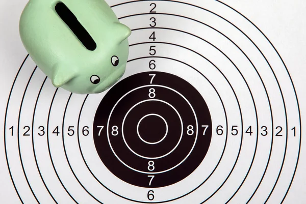 Saving money, budget, achieving goals and planning concept. Piggy bank and paper target