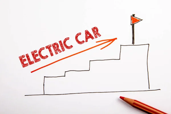 Electric Car. development, sales, grants and growth concept. White sheet with red pencil