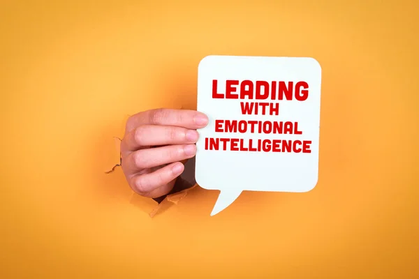 Leading with Emotional intelligence. Speech bubble in woman hand — Stock Photo, Image