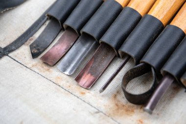 Tahta keski seti. Ahşap oyma ve el işi.