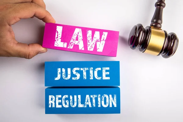 Law, Justice and Regulation concept. Judges hammer and colored blocks on a white background — Stock Photo, Image