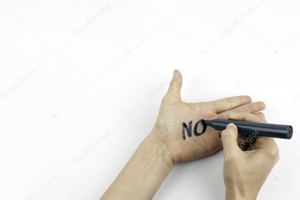 No, written on the woman's hand