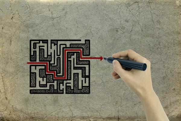 Handzeichnung Labyrinth auf einem Papierhintergrund — Stockfoto