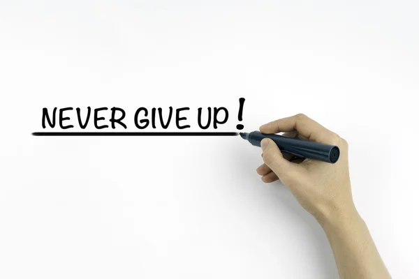 Hand with marker writing the text - Never give up! — Stock Photo, Image