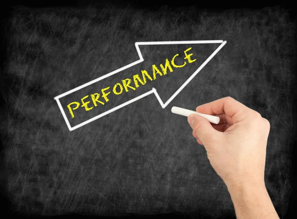 Performance - hand writing text on chalkboard — Stock Photo, Image