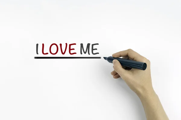 Hand mit Marker-Schrift: I love me concept — Stockfoto