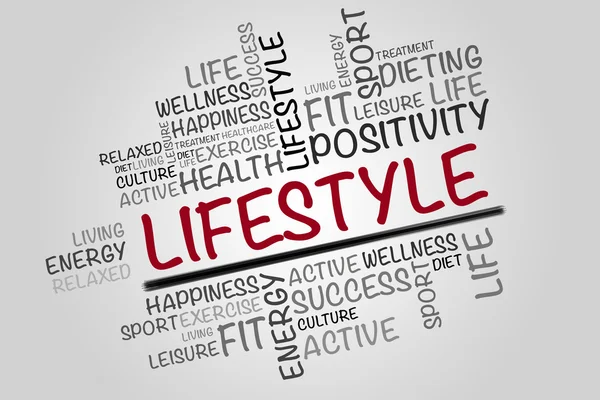 Lifestyle word cloud, fitness, sport, health concept — Stock Photo, Image