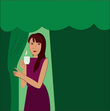 Çay ya da kahve açık yüz kız içecekler