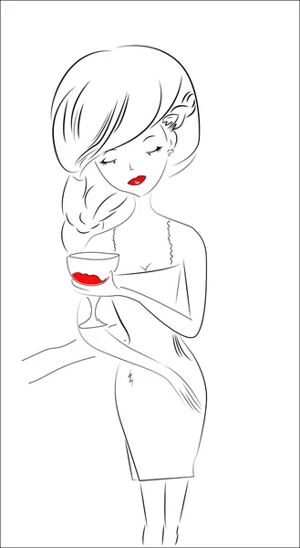 Malovaný dívka se sklenicí vína — Stockový vektor