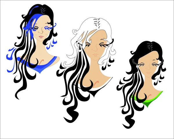 Üç kız siyah saçlı — Stok Vektör