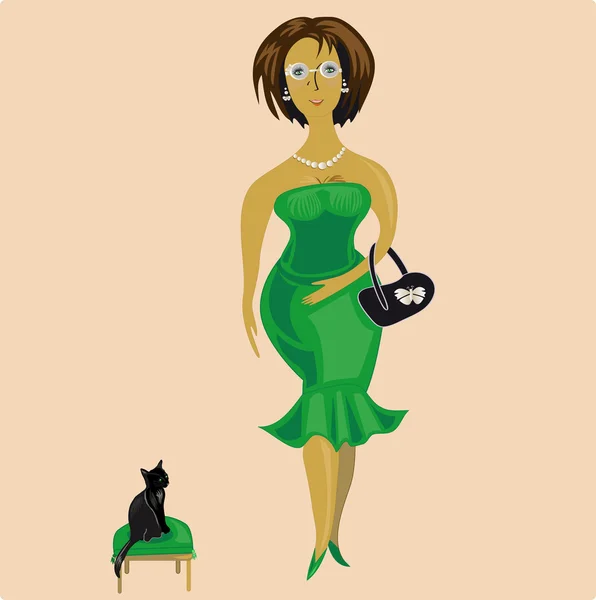 Žena s zelené šaty — Stockový vektor