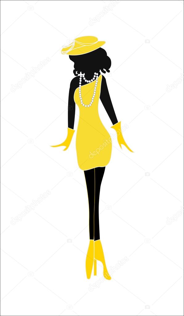 The silhouette of a girl in a yellow dress