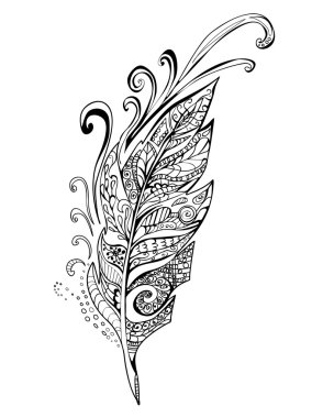 Doodle feather birds, vector illustration clipart