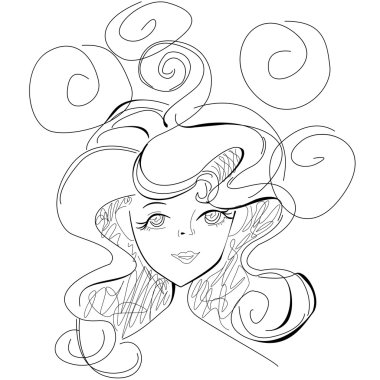 Kıvırcık saçlı güzel bir genç kız başkanı kroki