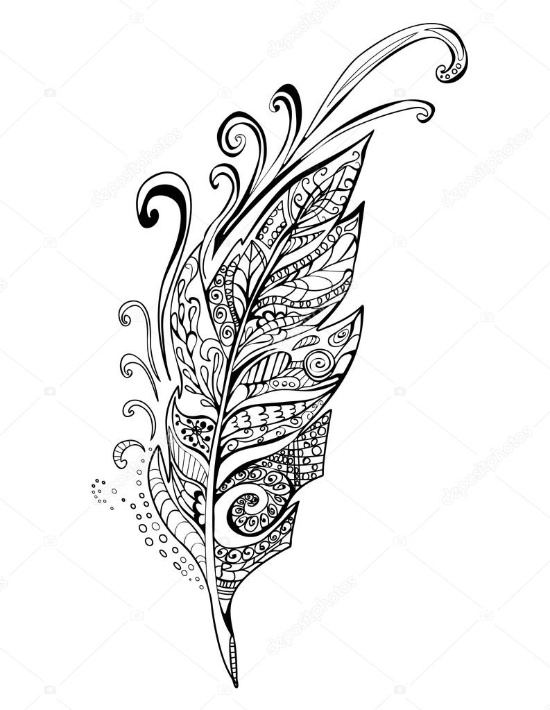 Doodle feather birds, vector illustration