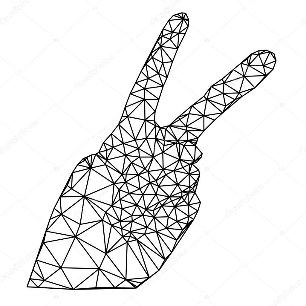 victory sign, numeral two, peace sign