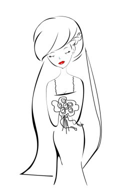 Bir buket çiçekli güzel gelin