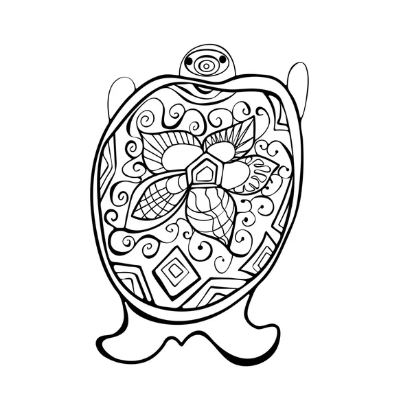 Manos pintadas Tortuga Doodle con una flor en la concha — Archivo Imágenes Vectoriales
