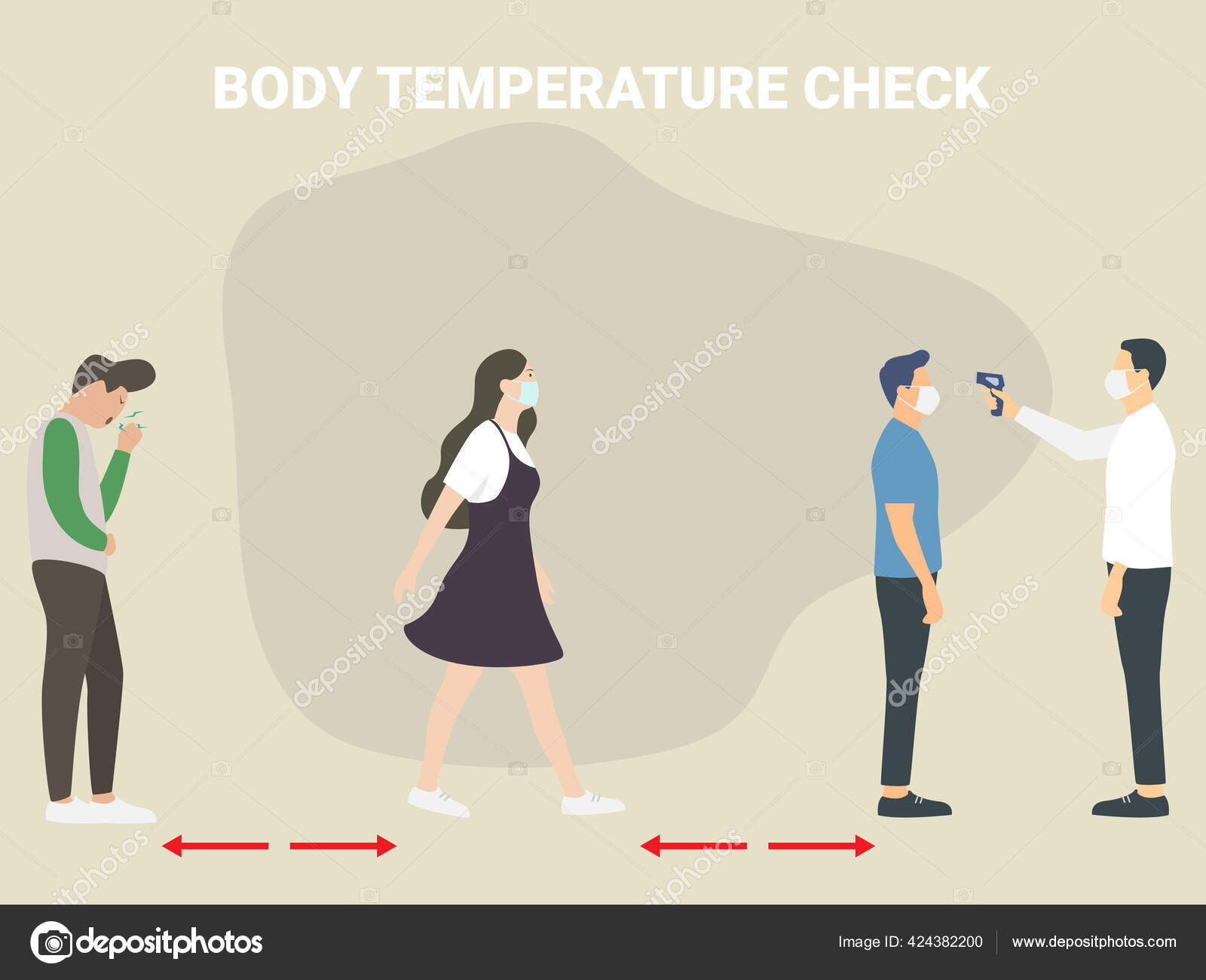Body Temperature Check Entry People Checking Body Temperatures Entering Public Stock Vector by
