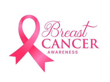 Meme kanseri farkındalığı aylığı kartı ve pembe kurdeleli. Vektör çizgi film illüstrasyonu