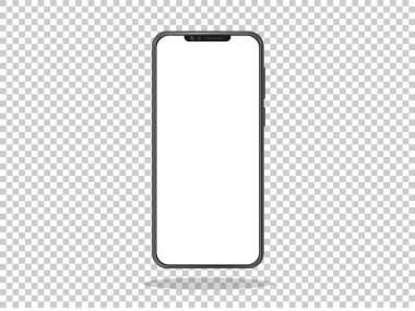 Yüksek kalite gerçekçi, çerçeveli, beyaz ekranlı akıllı telefon yok. Görsel ui uygulaması tanıtımı için model telefon. Vektör mobil cihaz konsepti. Ayrıntılı Mockup Akıllı Telefonu