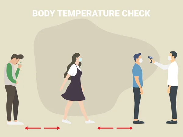 进入公共场所前对体温进行检查 进入公共场所前对体温进行检查 — 图库矢量图片