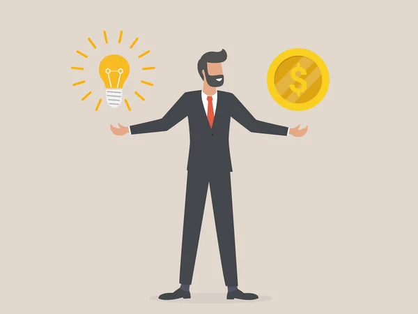 Businessman Offers Bulb Idea Money Vector Illustration — Stock Vector