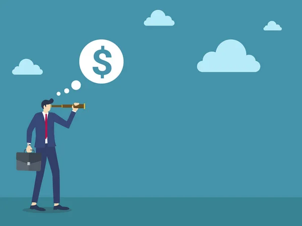 Businessman Using Binoculars Looking Future Thinking Big Money Vector Illustration — Stock Vector