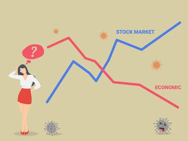Coronavirus Covid Salgını Konsepti Yüzünden Borsada Ekonomik Durgunluk Yükseliyor Kadını — Stok Vektör