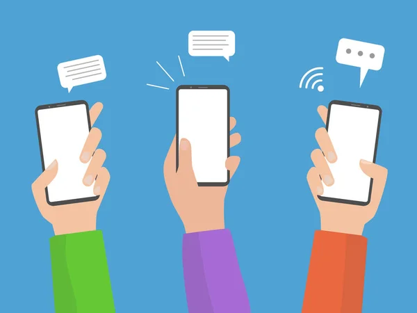 Akıllı telefonları olan bir sürü iş adamı. Sosyal medya konsept vektörü