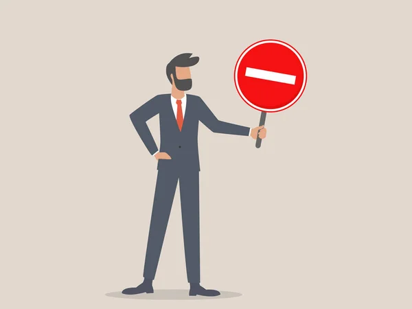 Επιχειρηματίας Κρατώντας Stop Sign Εικονογράφηση Φορέα Κινουμένων Σχεδίων — Διανυσματικό Αρχείο