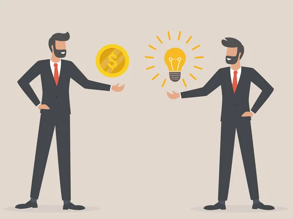 Exchanging Ideas Money Idea Paid Money Business Transaction Concept Flat — Stock Vector