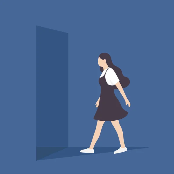 Young Female Character Walking Doorway Daily Life Editable Vector Flat Stock Vector