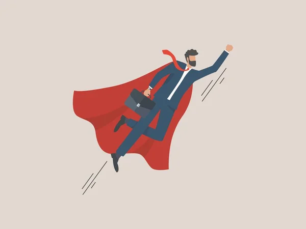 Superunternehmer Mitarbeiter Superheld Fliegen Geschäftsmacht Erfolgskonzept — Stockvektor
