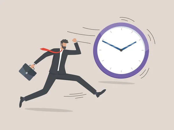 人と時間の相互作用 ビジネスマンは時間との競争を実行します 時間管理 — ストックベクタ
