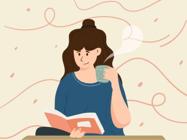 Daha fazla kitap konsepti, kahve içerken kitap okuyan kadınlar, Elle çizilen Vektör.