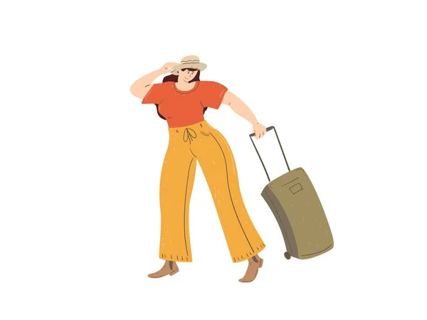 Femme Avec Bagages Prêts Voyager Isolé Sur Fond Blanc Conception — Image vectorielle