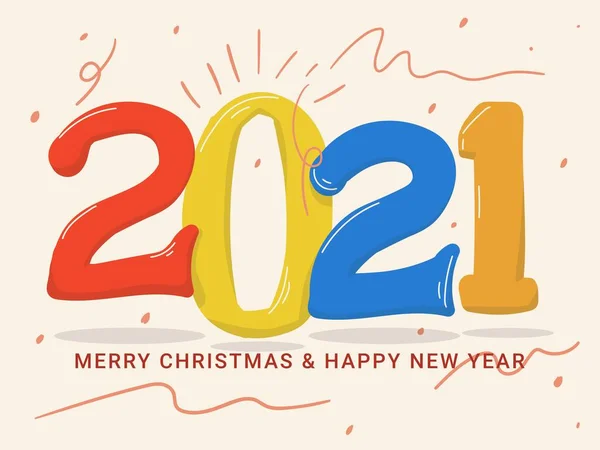 2021年のカラフルなロゴ番号の手描きデザイン デザインと新年のお祝いのための完璧なタイポグラフィ招待 — ストックベクタ