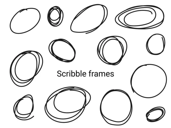 Ensemble Cercle Gribouillé Dessiné Main Vectoriel — Image vectorielle