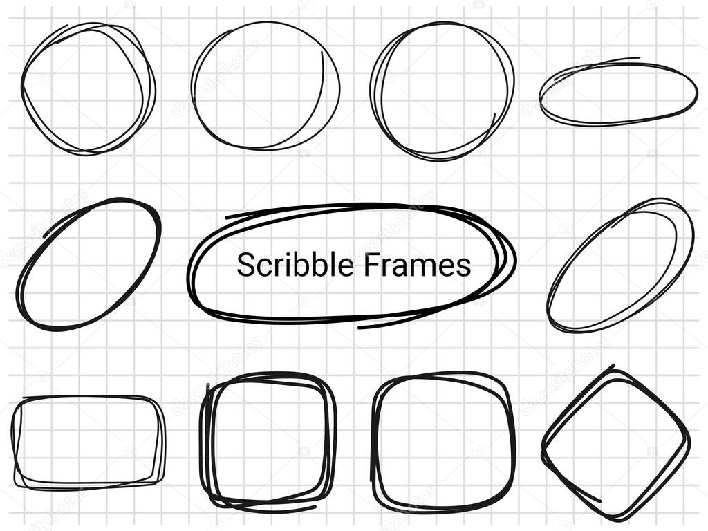 Hand drawn scribble circle set design Vector.